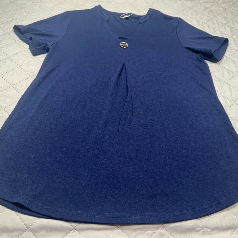 NWOT Blue Short Sleeve Top with V-Neck